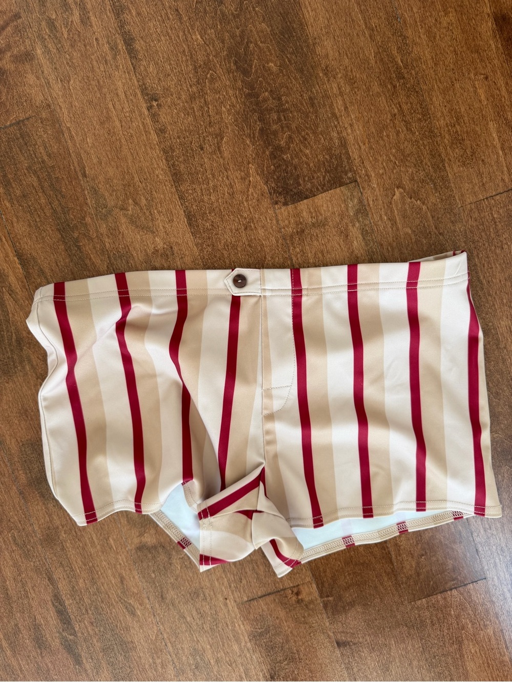 Cream and Red Striped Women's Bike Shorts